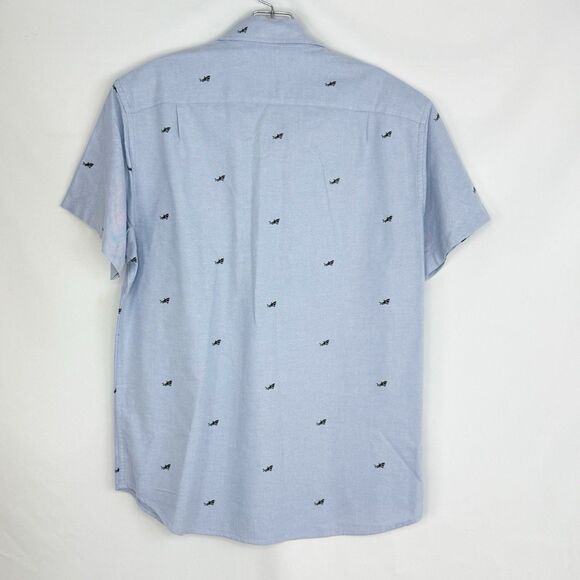 J. Crew Flex Men’s Blue Great White Shark Print Short Sleeve Shirt Small - Picture 2 of 16